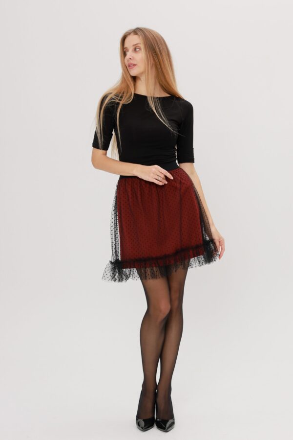 Burgundy Polka Dot Mini Tulle Skirt